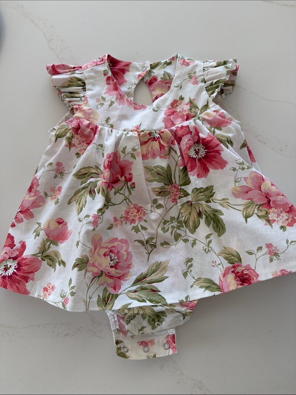 Baby cotton Floral Flutter-Sleeve Dress Bodysuit